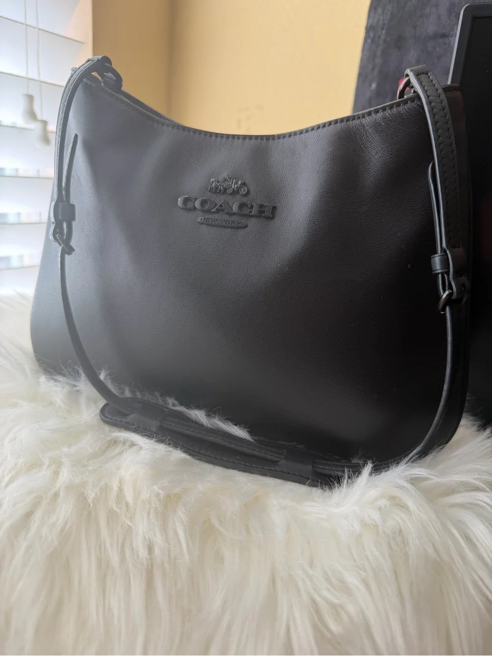 COACH Penelope Black Leather Shoulder Bag - Sleek Everyday Hobo Style CP101